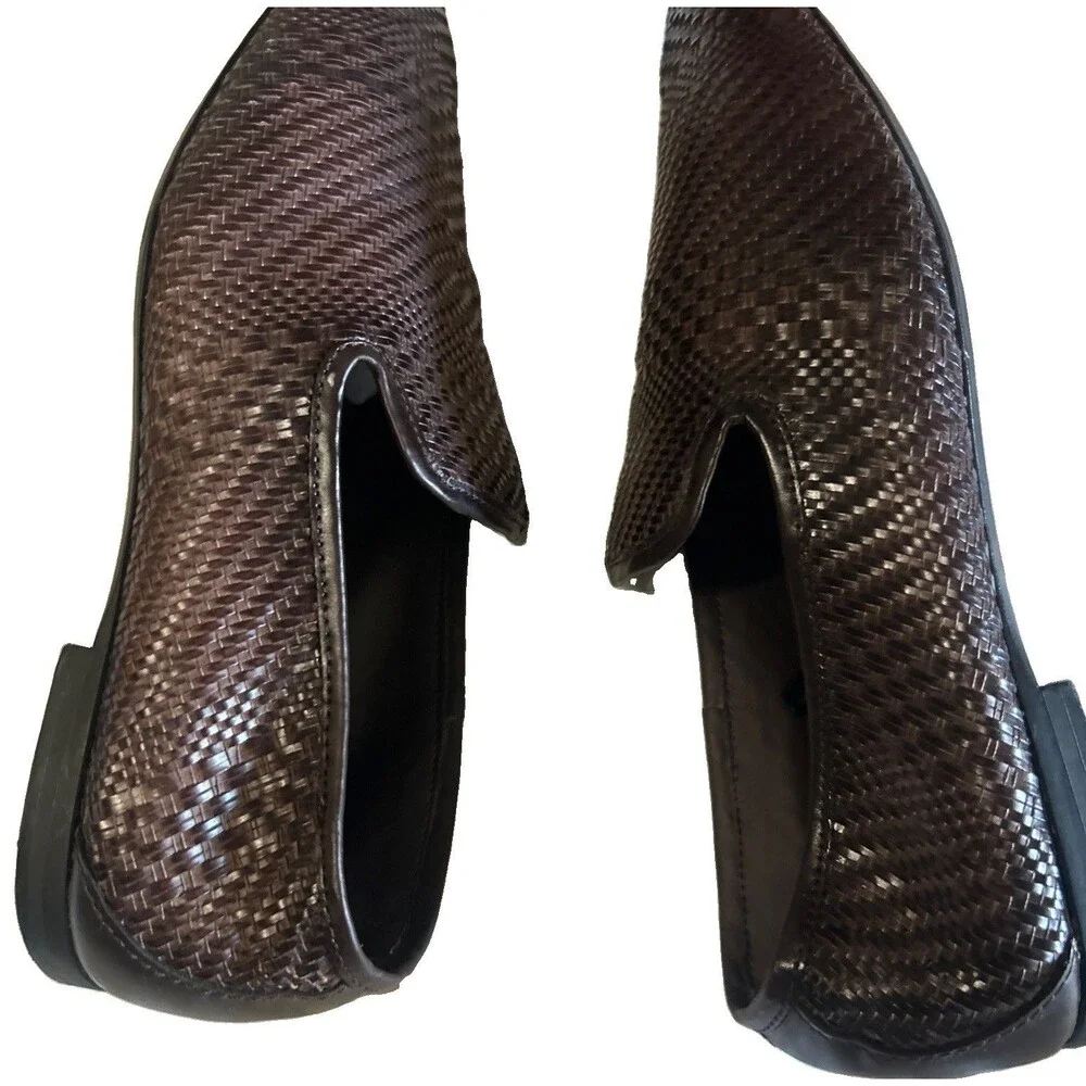 Zara Mens EU42/US9 Faux Leather Woven Loafer Moc Brown Slip On Preppy Shoe
